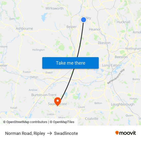 Norman Road, Ripley to Swadlincote map