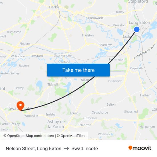 Nelson Street, Long Eaton to Swadlincote map