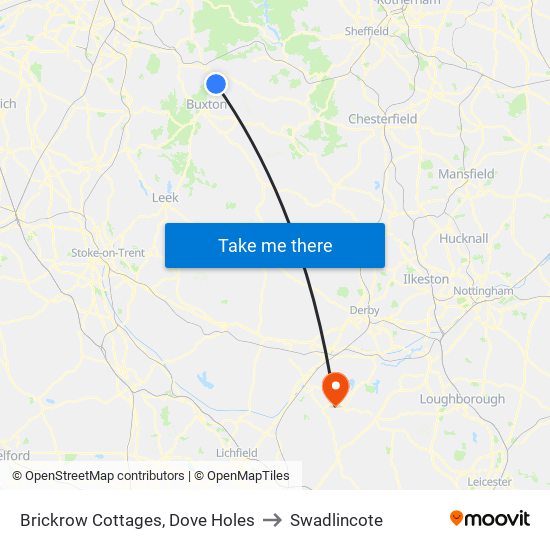 Brickrow Cottages, Dove Holes to Swadlincote map