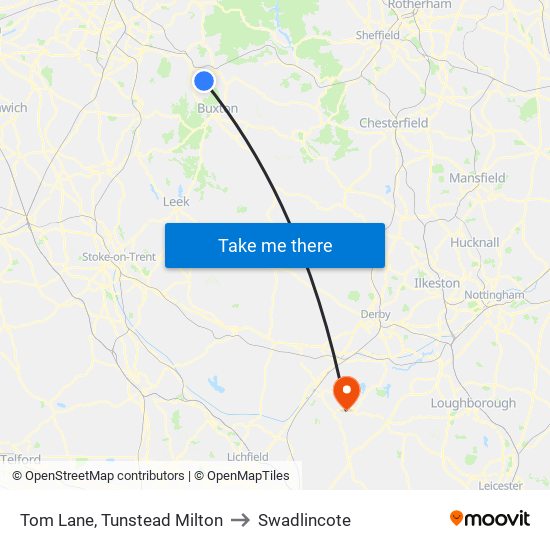 Tom Lane, Tunstead Milton to Swadlincote map