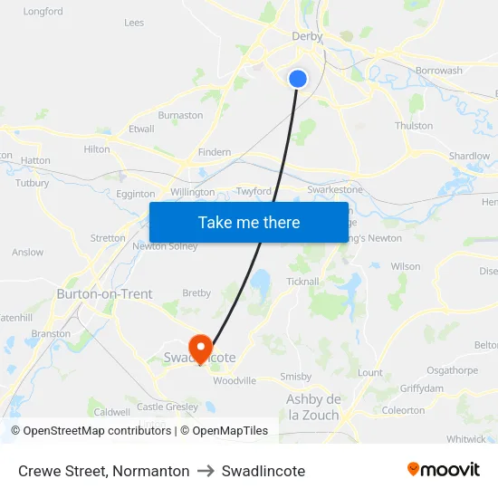 Crewe Street, Normanton to Swadlincote map