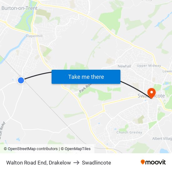 Walton Road End, Drakelow to Swadlincote map