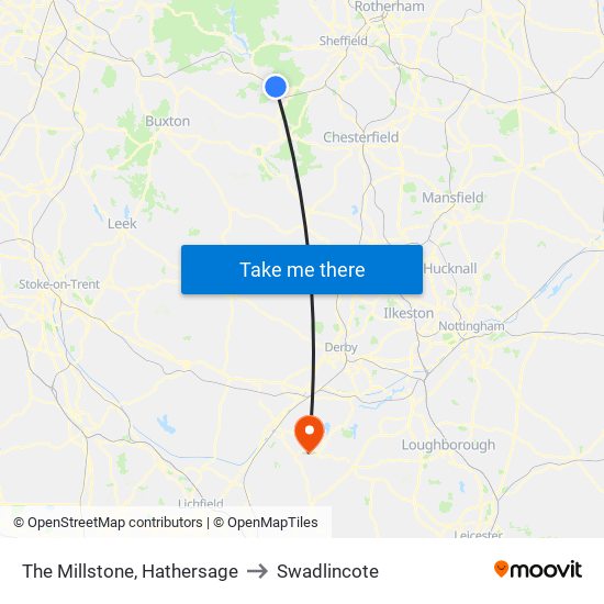 The Millstone, Hathersage to Swadlincote map