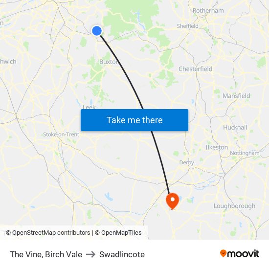 The Vine, Birch Vale to Swadlincote map