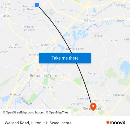 Welland Road, Hilton to Swadlincote map