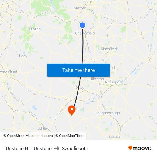 Unstone Hill, Unstone to Swadlincote map