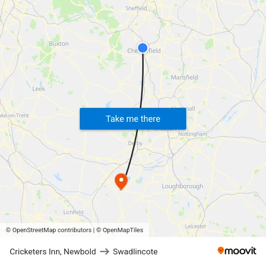 Cricketers Inn, Newbold to Swadlincote map