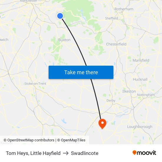 Tom Heys, Little Hayfield to Swadlincote map