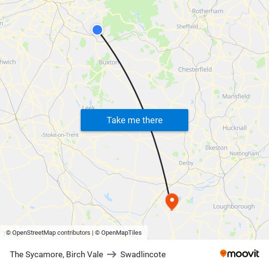 The Sycamore, Birch Vale to Swadlincote map