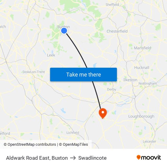 Aldwark Road East, Buxton to Swadlincote map