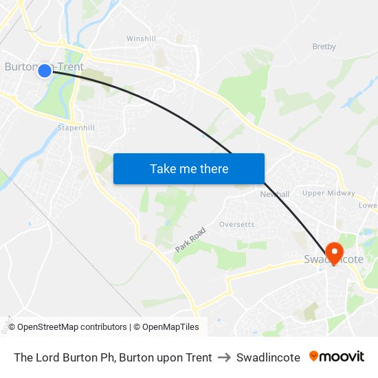 The Lord Burton Ph, Burton upon Trent to Swadlincote map