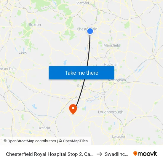 Chesterfield Royal Hospital Stop 2, Calow to Swadlincote map