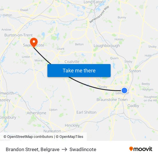 Brandon Street, Belgrave to Swadlincote map