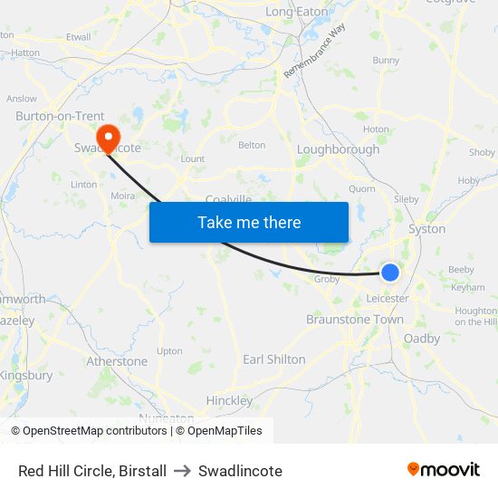 Red Hill Circle, Birstall to Swadlincote map