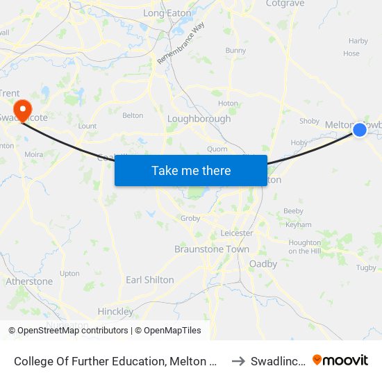 College Of Further Education, Melton Mowbray to Swadlincote map