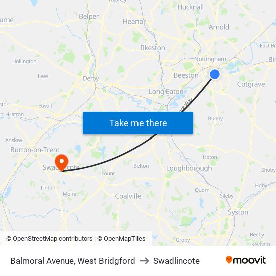 Balmoral Avenue, West Bridgford to Swadlincote map
