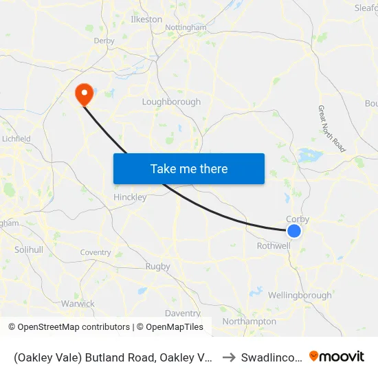(Oakley Vale) Butland Road, Oakley Vale to Swadlincote map