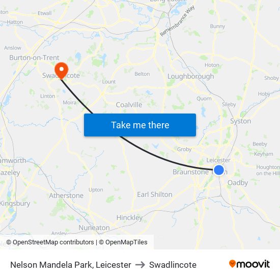 Nelson Mandela Park, Leicester to Swadlincote map