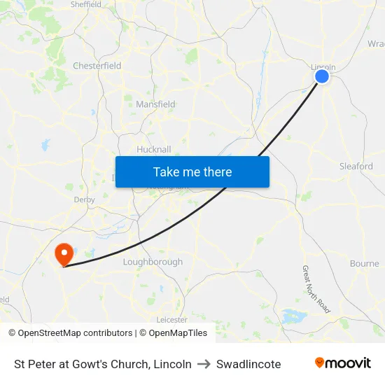St Peter at Gowt's Church, Lincoln to Swadlincote map