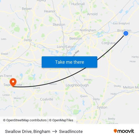 Swallow Drive, Bingham to Swadlincote map