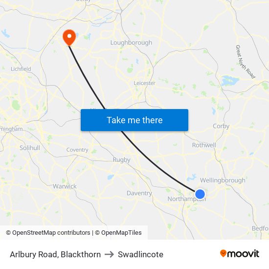 Arlbury Road, Blackthorn to Swadlincote map
