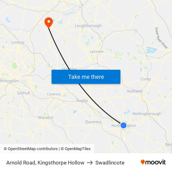 Arnold Road, Kingsthorpe Hollow to Swadlincote map