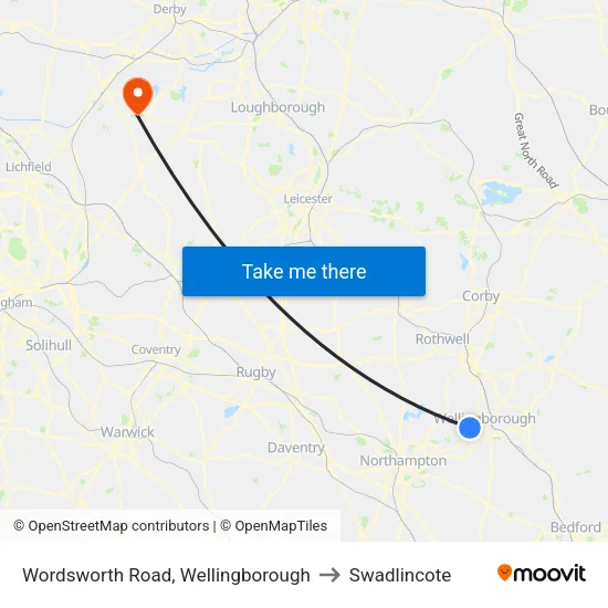 Wordsworth Road, Wellingborough to Swadlincote map
