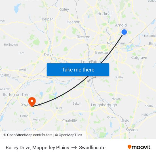 Bailey Drive, Mapperley Plains to Swadlincote map