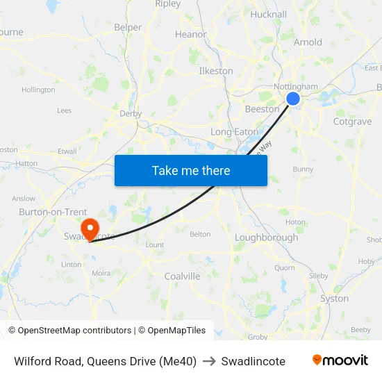 Wilford Road, Queens Drive (Me40) to Swadlincote map