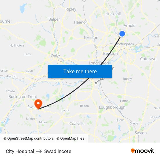 City Hospital to Swadlincote map