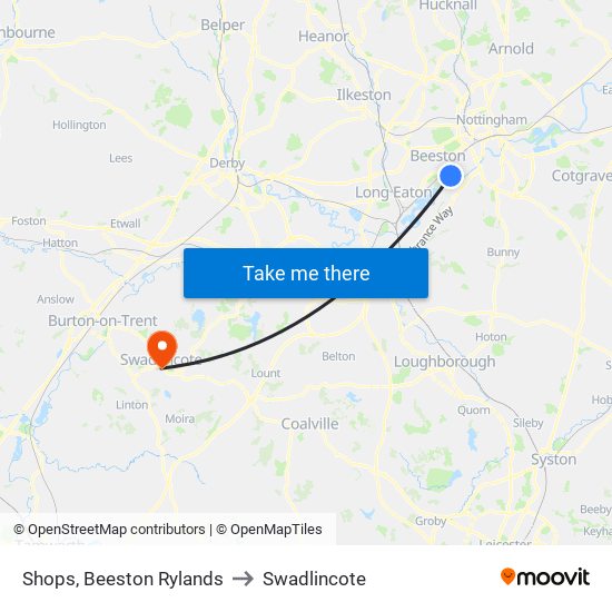 Shops, Beeston Rylands to Swadlincote map