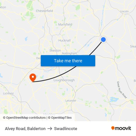 Alvey Road, Balderton to Swadlincote map