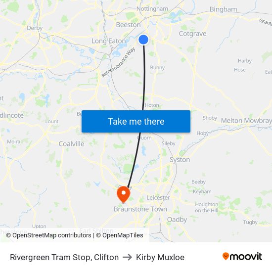 Rivergreen Tram Stop, Clifton to Kirby Muxloe map