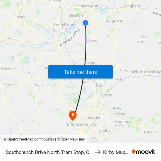 Southchurch Drive North Tram Stop, Clifton to Kirby Muxloe map