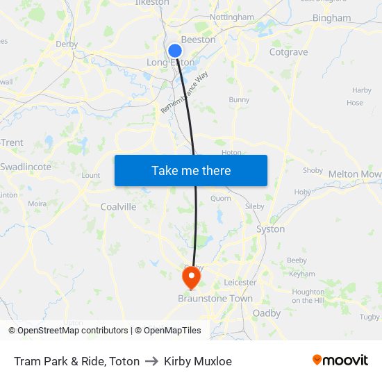 Tram Park & Ride, Toton to Kirby Muxloe map