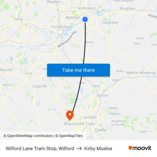Wilford Lane Tram Stop, Wilford to Kirby Muxloe map