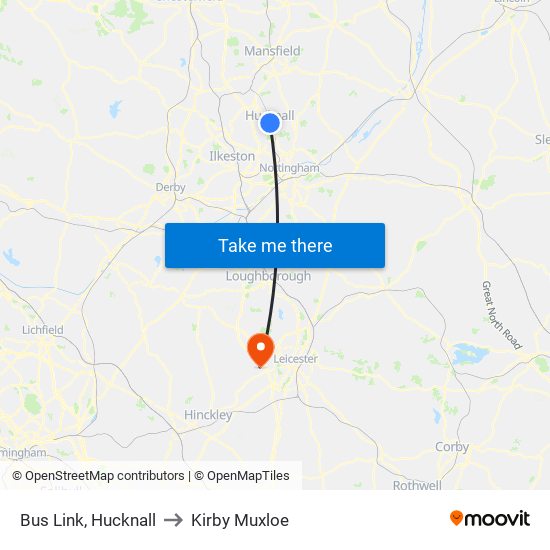 Bus Link, Hucknall to Kirby Muxloe map