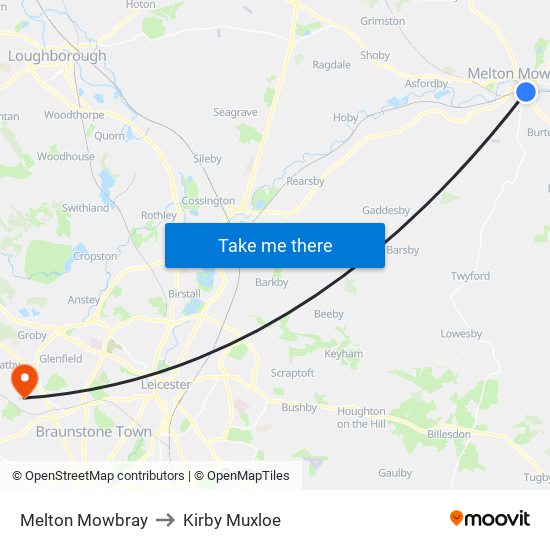Melton Mowbray to Kirby Muxloe map