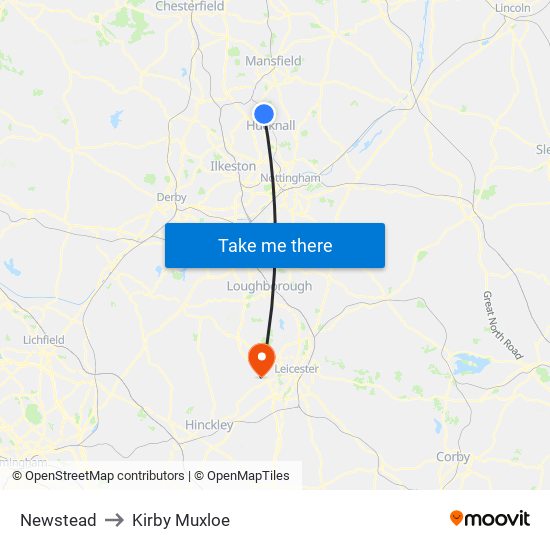 Newstead to Kirby Muxloe map