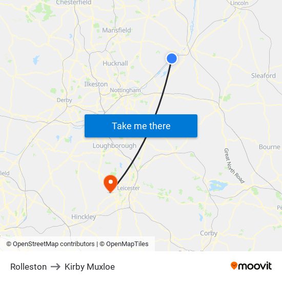 Rolleston to Kirby Muxloe map