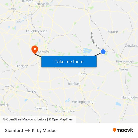 Stamford to Kirby Muxloe map