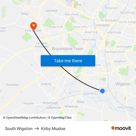 South Wigston to Kirby Muxloe map