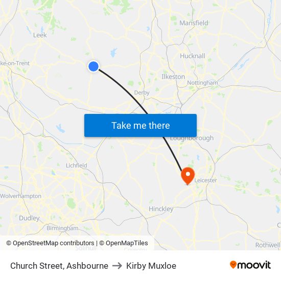 Church Street, Ashbourne to Kirby Muxloe map