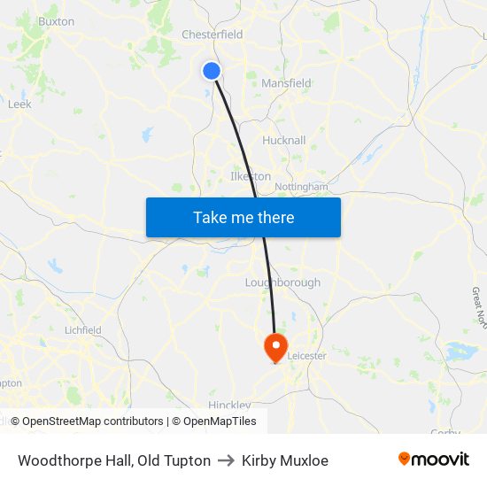 Woodthorpe Hall, Old Tupton to Kirby Muxloe map