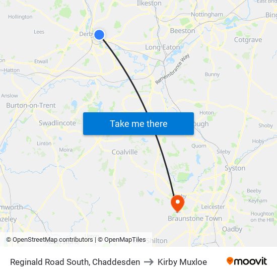 Reginald Road South, Chaddesden to Kirby Muxloe map