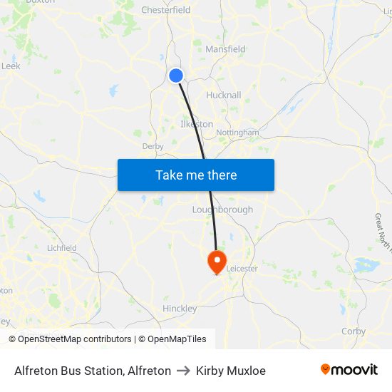 Alfreton Bus Station, Alfreton to Kirby Muxloe map