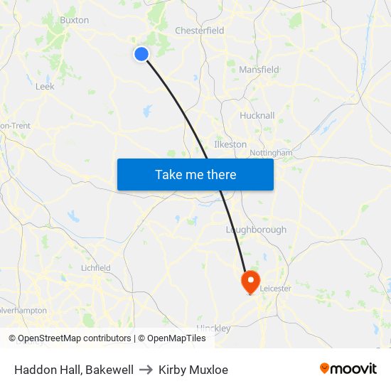 Haddon Hall, Bakewell to Kirby Muxloe map