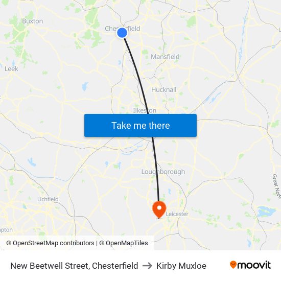 New Beetwell Street, Chesterfield to Kirby Muxloe map