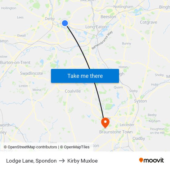 Lodge Lane, Spondon to Kirby Muxloe map