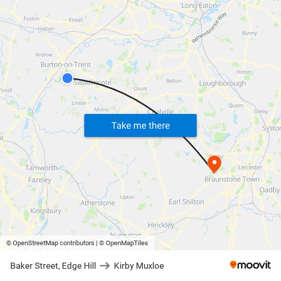 Baker Street, Edge Hill to Kirby Muxloe map